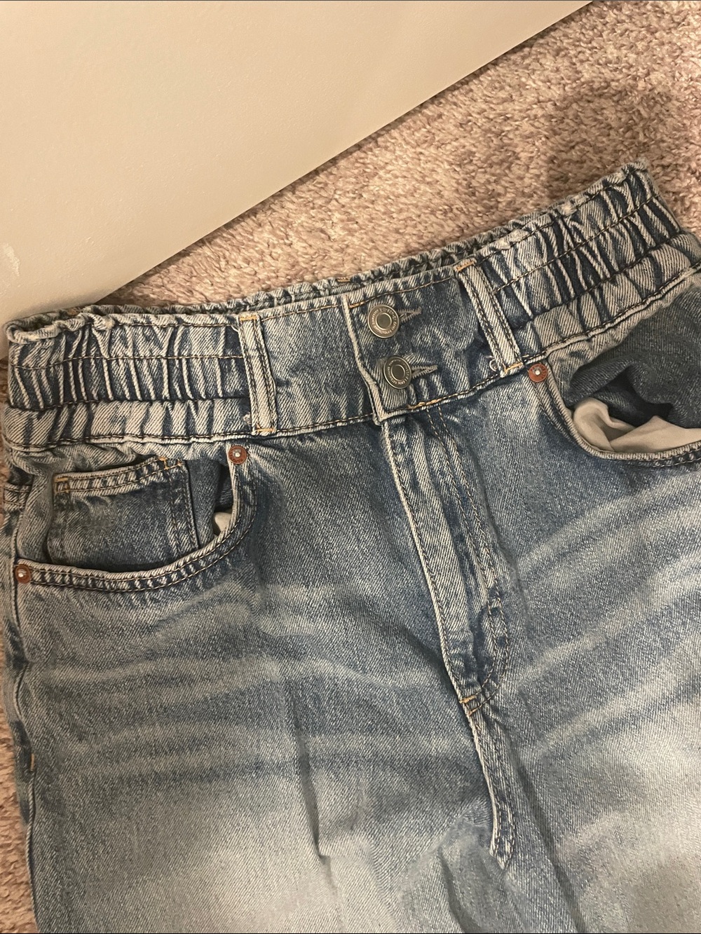 AllSaints Light Blue Wide-Leg High-Rise elastic waist Jeans size 4 - Picture 3 of 7